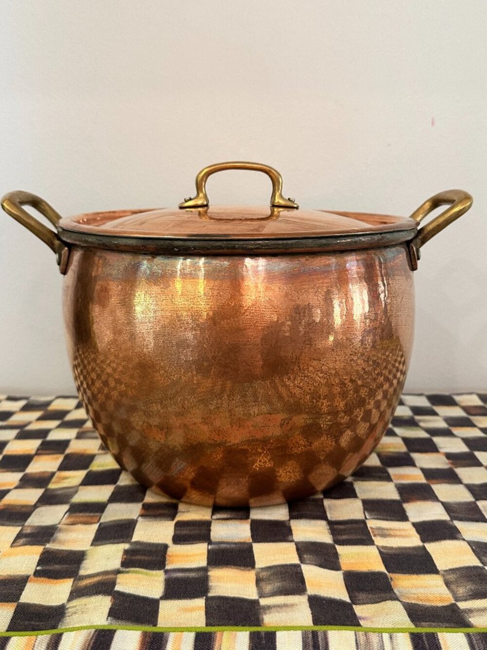 Vintage Ruffoni Italy Hammered 8 Quart Tin Lined Copper Cooking Stock Pot